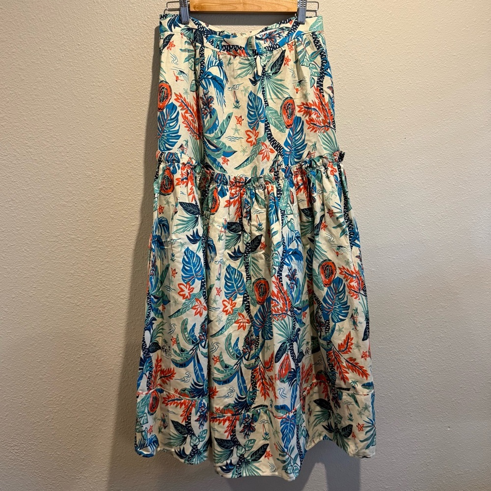 Shona Joy Tiered Tropical Floral Colorful Beach Midi Skirt Size 6
